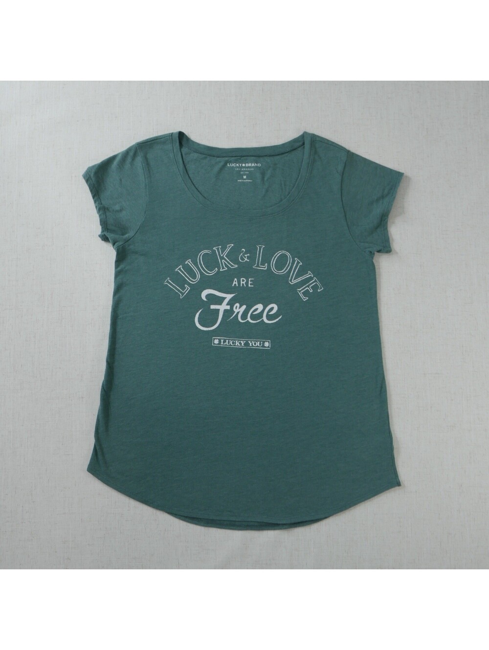 Lucky Brand Women's M Teal Graphic T-Shirt Luck & Love Are Free Short Sleeve⁠
